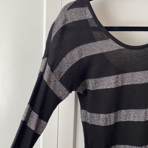 ✨ANY 2 FOR 15 ANY 3 FOR 20✨- Long Sleeve Black and Silver Striped Knit Dress - Picture 3 of 8